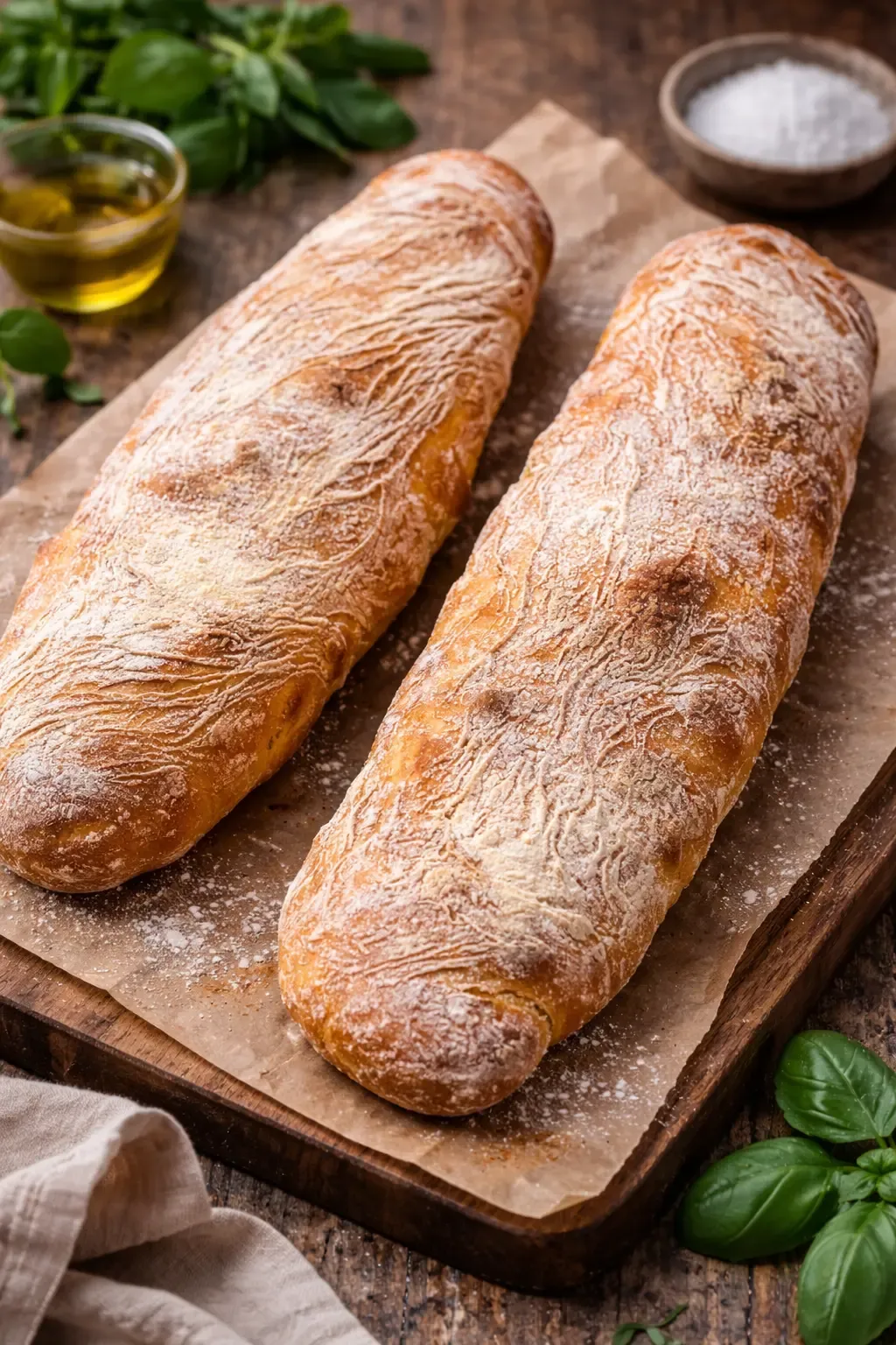 Chrupiące bagietki nocne z złocistą skórką na lnianej ściereczce